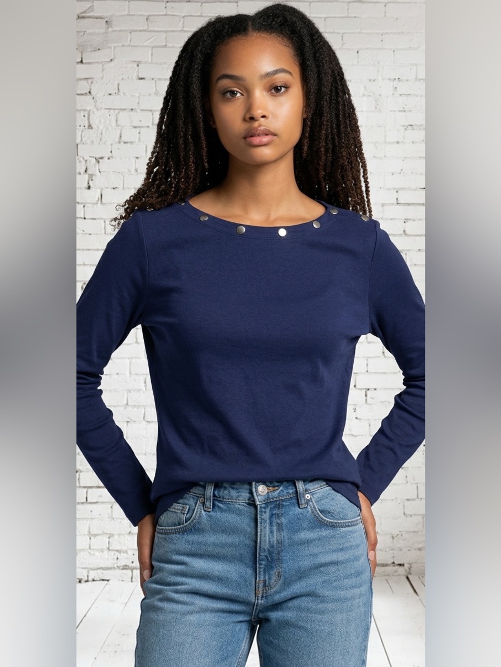 Alfani Blue Ribbed Knit Top NWT | Silver Embellished • Ribbed Knit • Size Medium